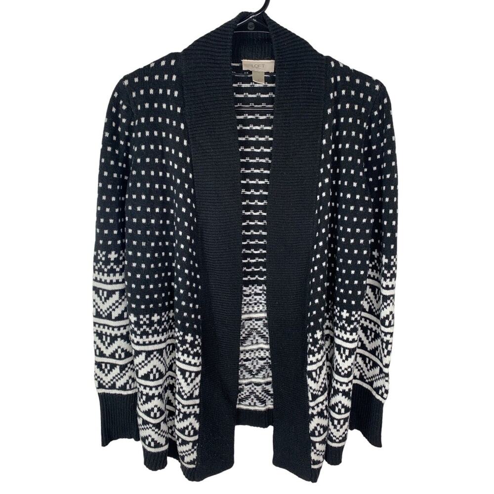 Loft Outlet Womens Black & White Open Front Cardigan Sweater S